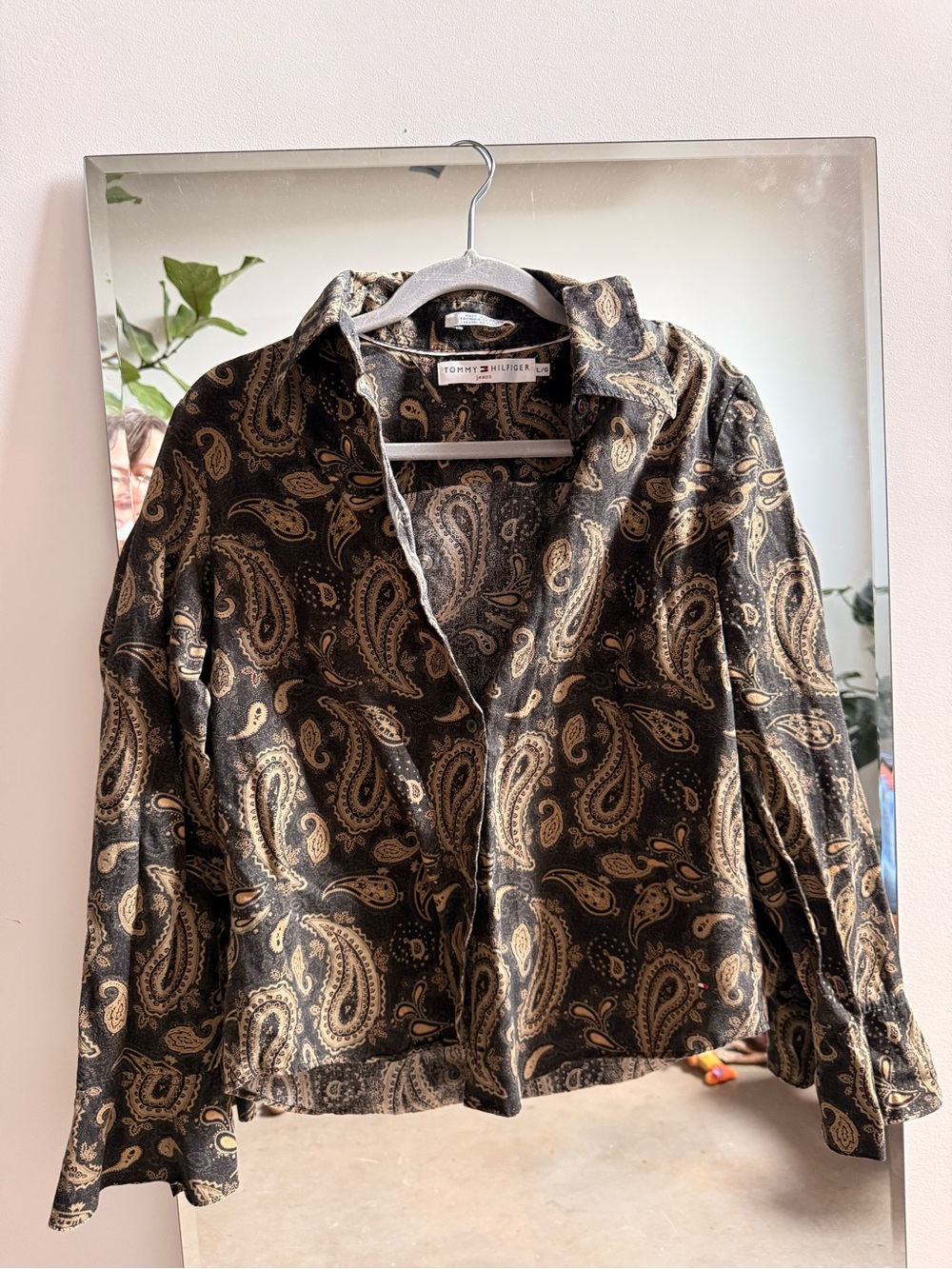 Vintage Tommy Hilfiger Black and Gold Paisley Button-Up Jacket